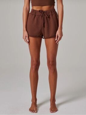Talentless Raw Edge Lightweight Fleece Shorts Brown Medium